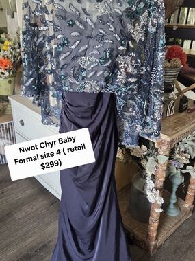 Embellished Navy Sequin Prom Dress - Size 4